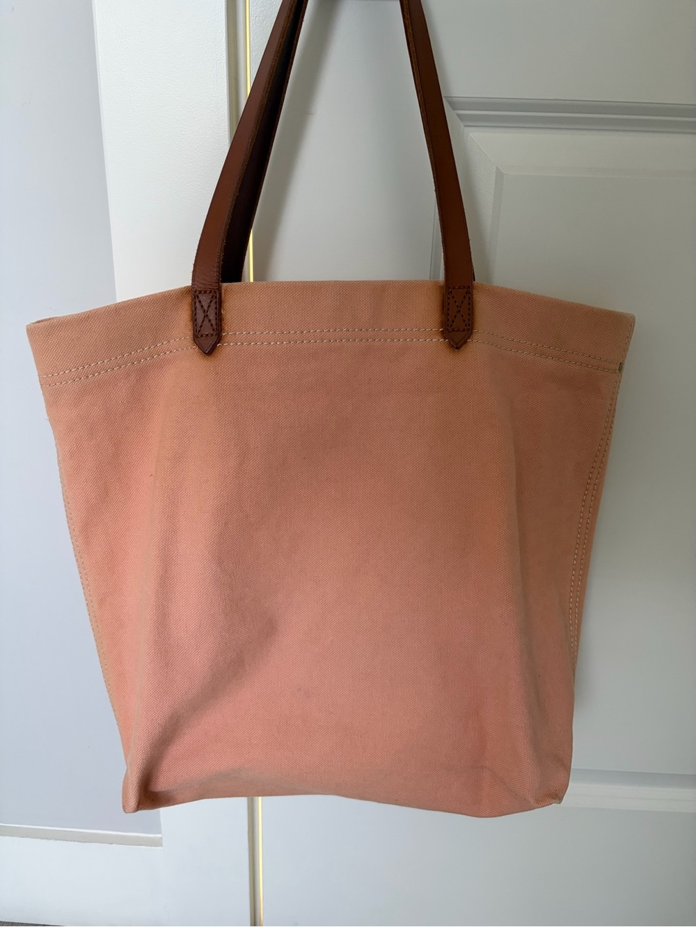 Madewell Pink Canvas Tote with Brown Leather Handles